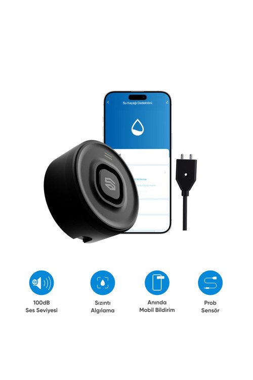 Akıllı Su Kaçağı Dedektörü Problu, 100dB Alarm Sesli, Uygulama Bildirimli