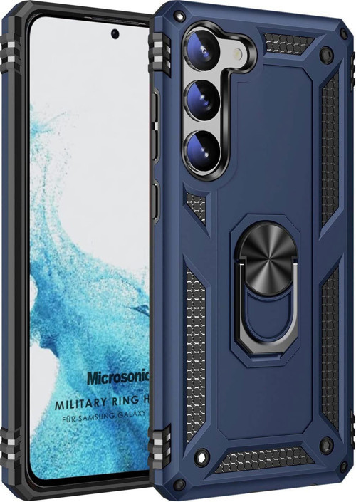 Samsung Galaxy S23 Kılıf Military Ring Holder Lacivert