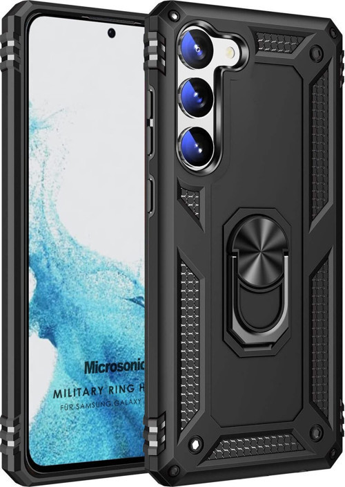 Samsung Galaxy S23 Kılıf Military Ring Holder Siyah