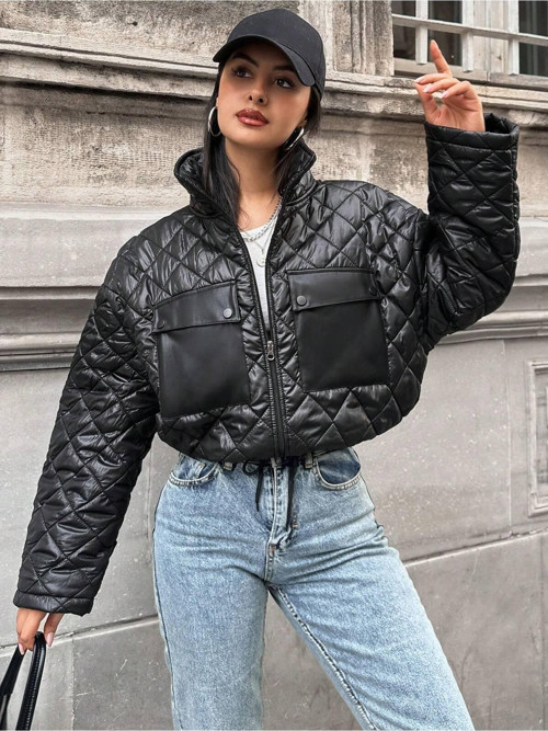 Siyah Renk Cepli Kapitone Kadın Mont