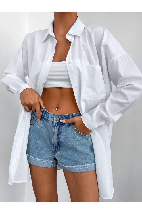 Beyaz Oversize Kadın Gömlek