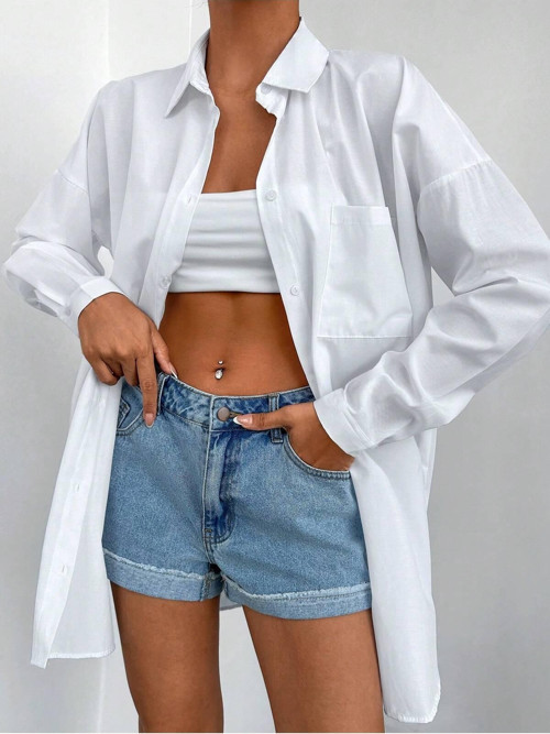 Beyaz Oversize Kadın Gömlek