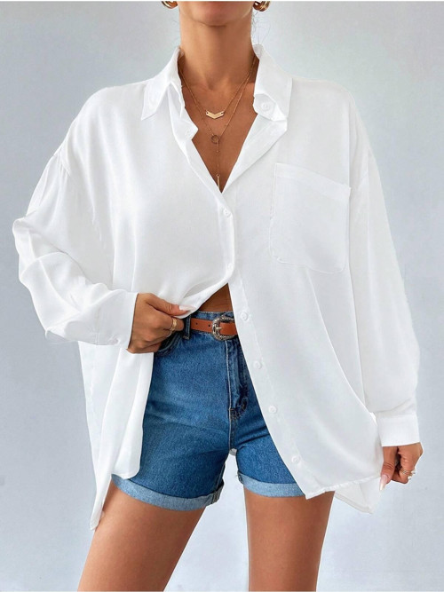 Beyaz Pamuklu Oversize Kadın Gömlek