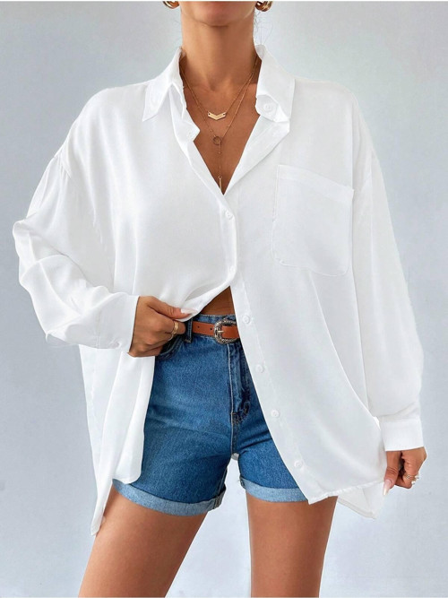 Beyaz Pamuklu Oversize Kadın Gömlek