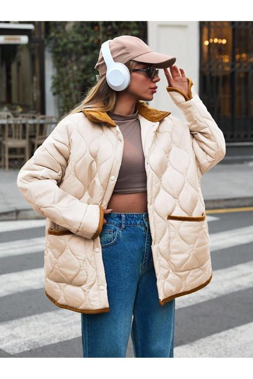 Ecru Kapitone Kadın Mont