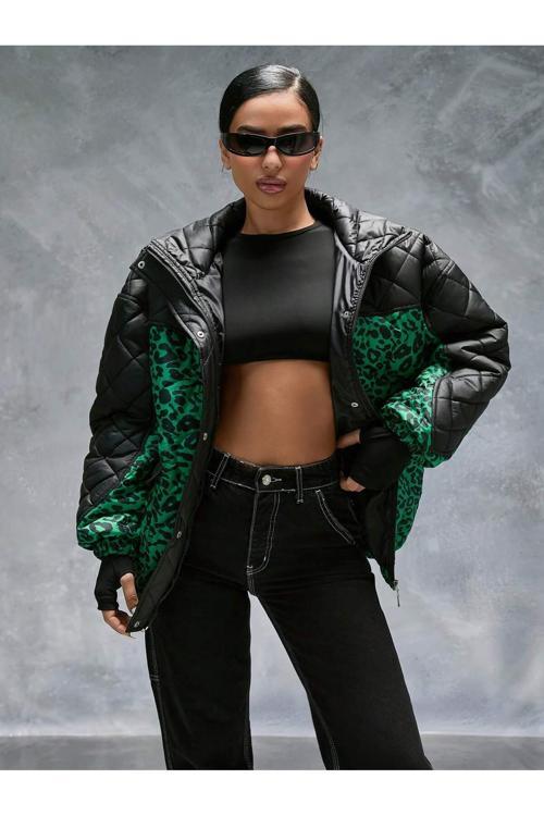 Desenli Kapitone Kadın Mont