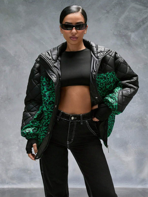 Desenli Kapitone Kadın Mont