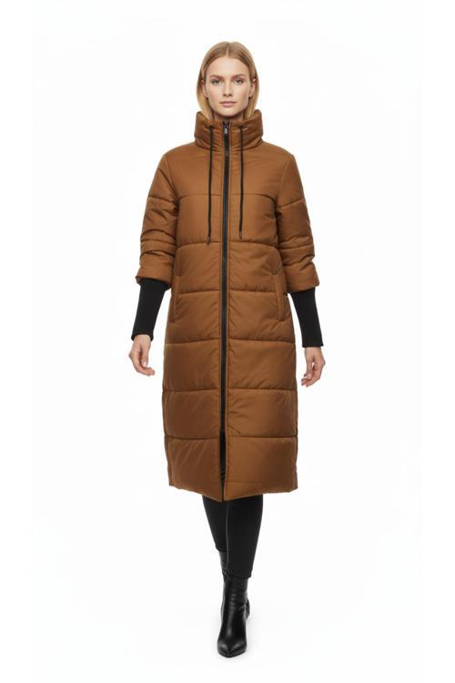 Koyu Kahve Renk Uzun Şişme Mont