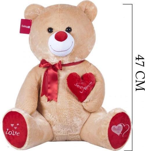 Yumoş Ayı 47 cm Kahverengi Kalpli Pelüş Ayı Sevgiliye Hediye