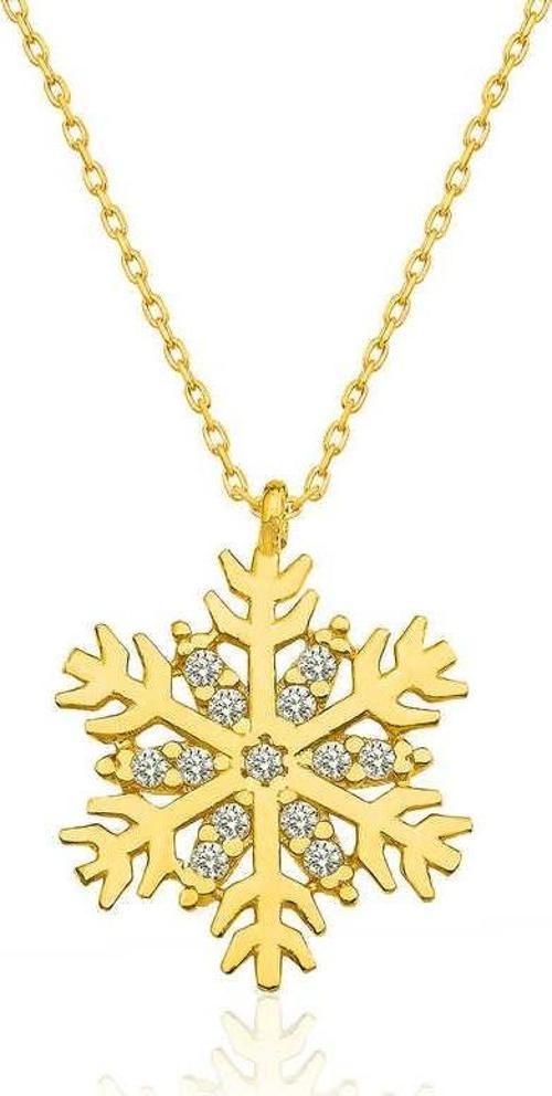 ​925 Ayar Gümüş Gold Kar Tanesi Kadın Gümüş Kolye