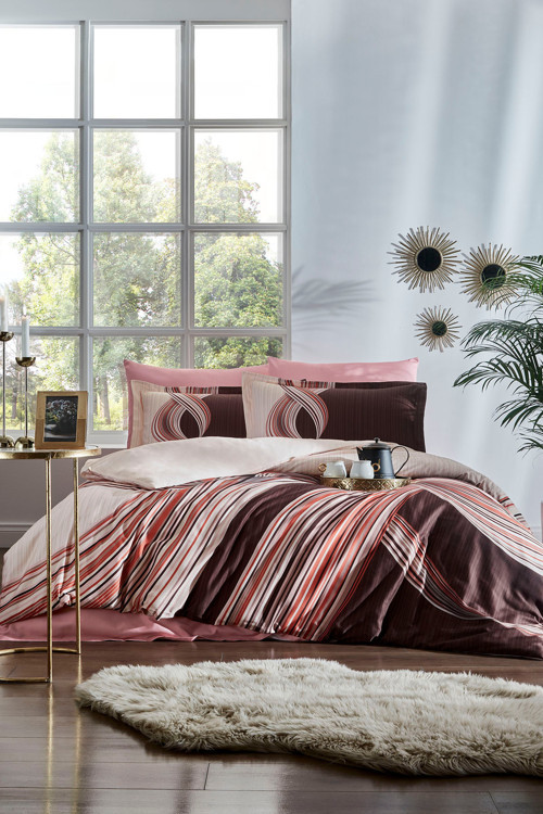 Pink Wave Çift Kişilik Soft Life Saten Nevresim Takımı