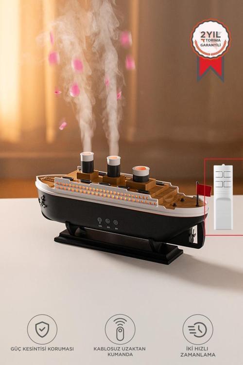 H22 Siyah Gemi Tasarım Ultrasonik Hava Nemlendirici Kumandalı Ledli 250 ml Aroma Difüzör