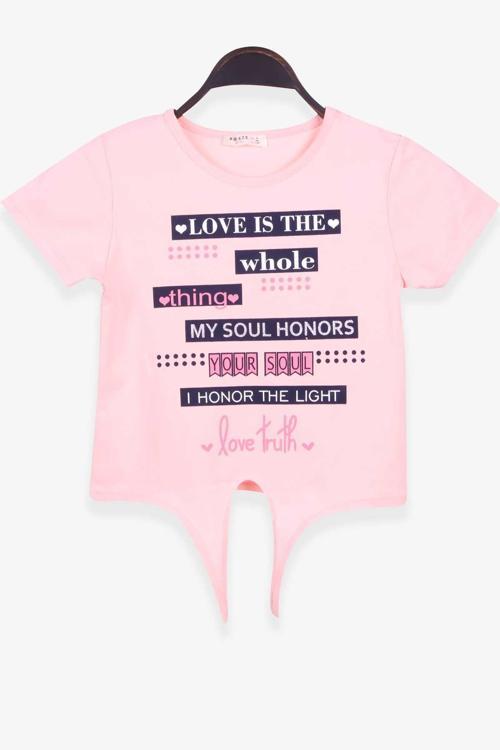 Kız Çocuk Tişört Yazı Baskılı 9-14 Yaş Somon