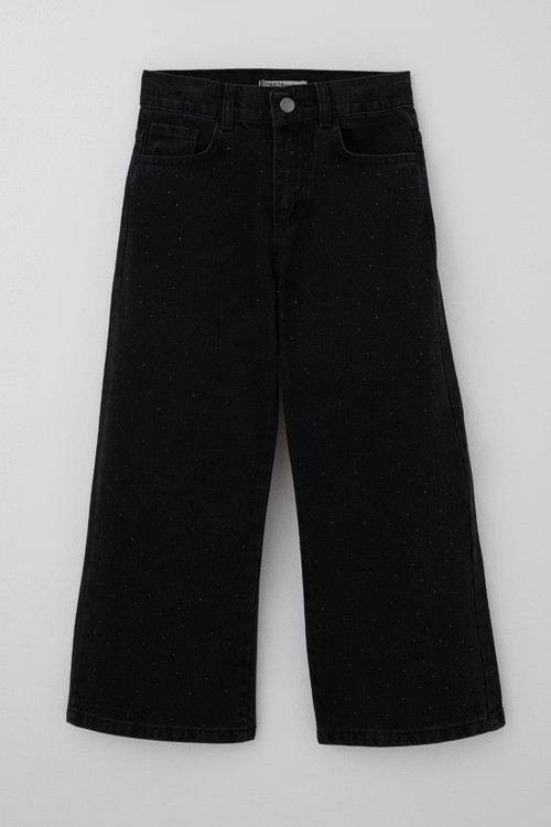Kız Çocuk Jean Pantolon Taşlı Cepli 5-9 Yaş Siyah