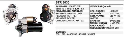 MARŞ MOTORU 9 DİŞ 12V D6R PEUGEOT PARTNER 306-406-405-605 BOXER/CITROENXANTIA/XM/ZX VALEO TİP