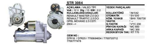 MARŞ MOTORU 10 DİŞ 12V D7R RENAULT MASTER/TRAFFIC 2.5DCI OPEL MOVANO 2.5DCI 04-> VALEO TİP