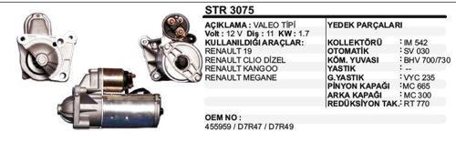 MARŞ MOTORU 11 DİŞ 12V D7R RENAULT R19 / CLIO / KANGOO / MEGANE DİZEL VALEO TİP
