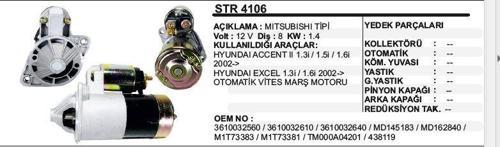 MARŞ MOTORU 8DİŞ 12V HYUNDAI ACCENT/ELANTRA OTOM.VİTES  MITSUBISHI TİP