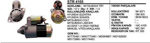MARŞ MOTORU 8 DİŞ 12V HYUNDAI ELANTRA/SONATA/ACCENT 1.5CRDI/MITSIBISHI/COLT/LANCER MITSUBISHI TİP