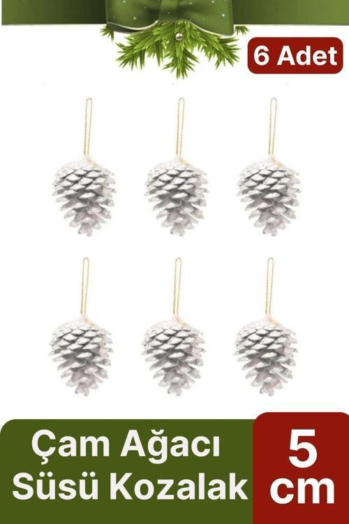 Premium Şık Lüks Tasarım Kış Dekoratif Yeni Yıl Noel Yılbaşı Çam Ağacı Süsü Kozalak 5 cm 6'lı Paket
