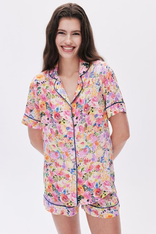 Selly Desenli Kısa Viskon Pijama Takımı