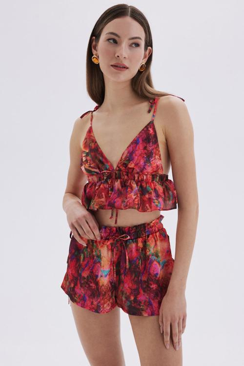 Seille Desenli Askılı Kısa Saten Pijama Takımı