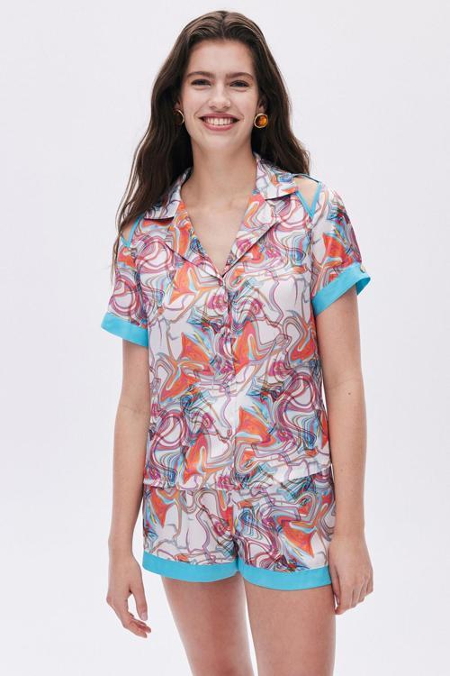 Leyiza Desenli Kısa Saten Pijama Takımı