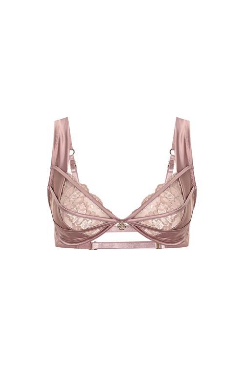 Brigette Gül Kurusu Saten Dantelli Balconette Sütyen