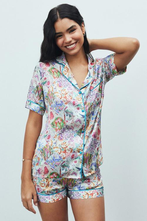 Amoureux Petit Desenli Kısa Saten Pijama Takımı