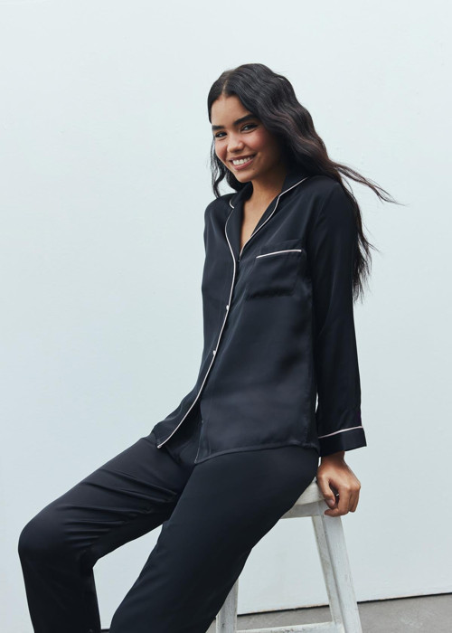 Amour Siyah Uzun Saten Pijama Takımı