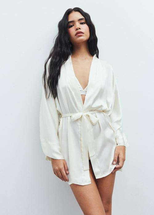 Fumée Ekru Kısa Saten Sabahlık / Kimono