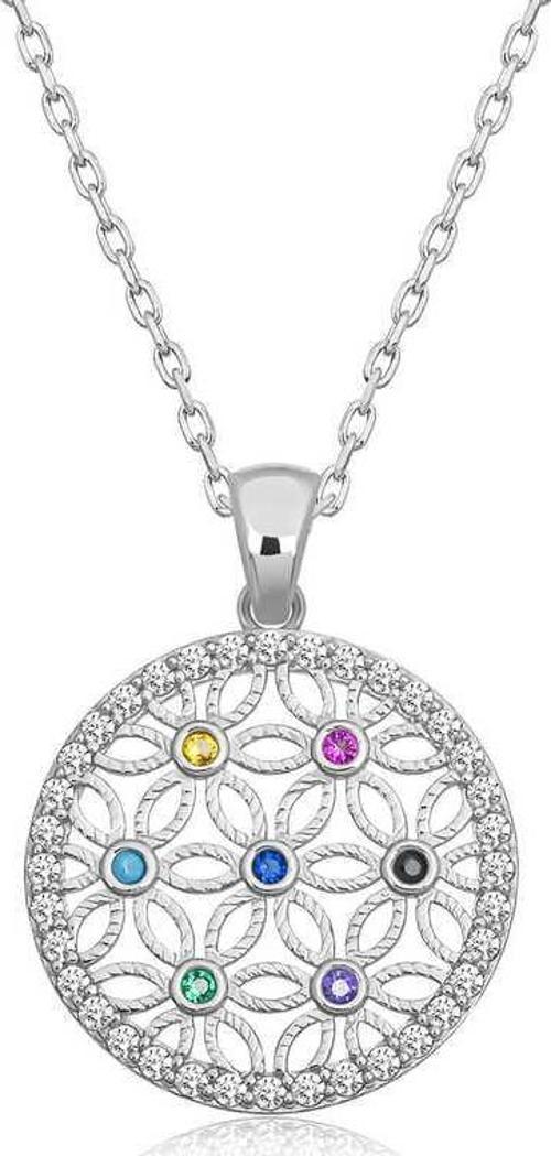 925 Ayar Gümüş Renkli Taşlı Yaşam Çiçeği Kadın Gümüş Kolye