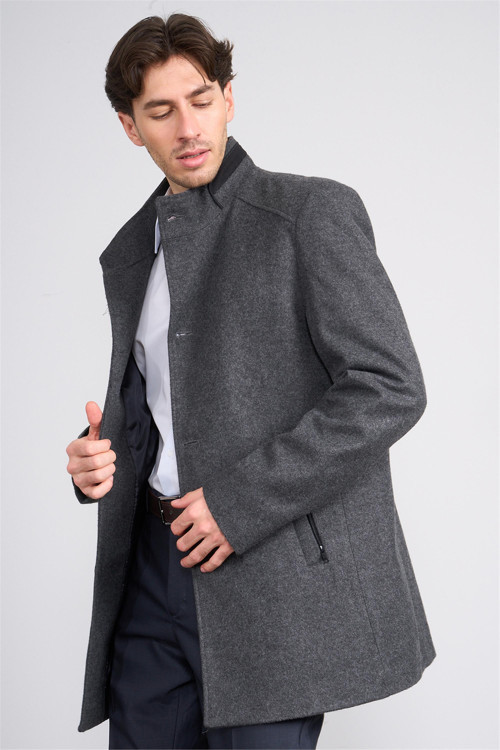 Çetinkaya Mentality 7850 Erkek Dik Yaka Regular Kaşe Kaban Antrasit