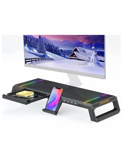 Masaüstü Stand Yükseltici Katlanabilir RGB Çekmeceli Monitör Standı