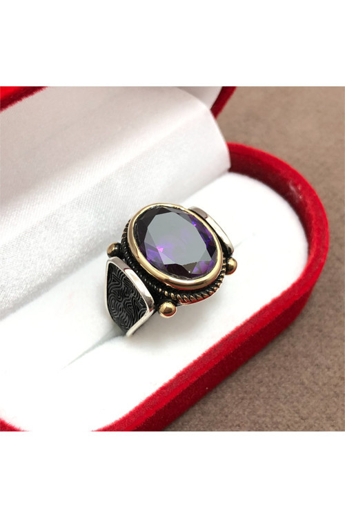 Ametist Taşlı Oval Model 925 Ayar Erkek Gümüş Yüzük