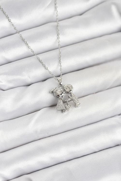 Zincir Gümüş Renk Erkek Kız Model Kadın Kolye - EBJ251025W38306