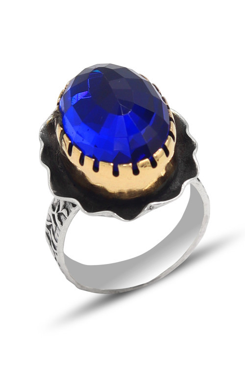 Safir Taşlı El İşi Otantik Gümüş Kadın Yüzük 201024141