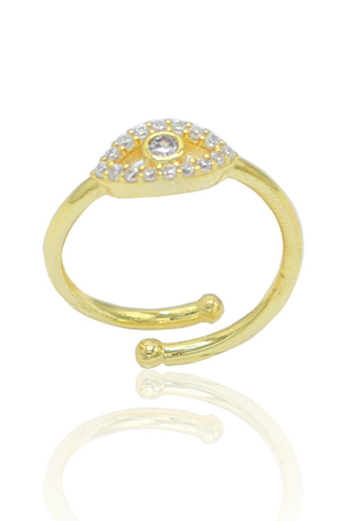 Zirkon Taşlı Gold Kaplama 925 Ayar Gümüş Kadın Yüzük 201024015