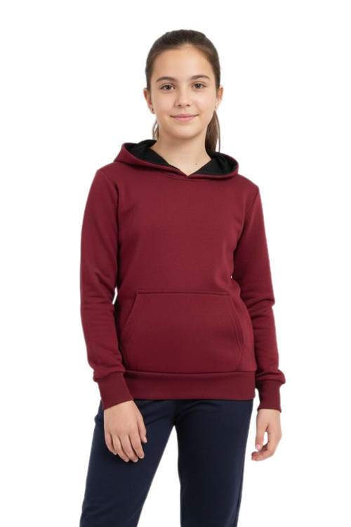 Çocuk Bordo Kapüşonlu Cepli 3 İplik Kız Erkek Sweatshirt BGL-ST05004