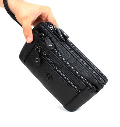 Erkek Siyah Çok Bölmeli Bileklik Kemerli El Bantlı Portföy Çanta El Çantası