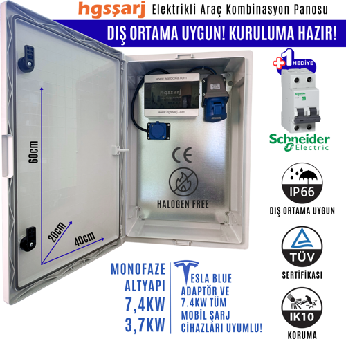 "BluePan" 7,4kW Elektrikli Araç Kombinasyon Panosu Sch neider Sigorta Grubu