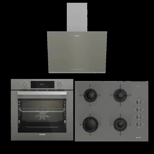 Yeni Model Gri Üçlü Cam Ankastre Set