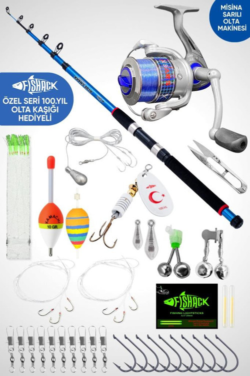 35 Parça Tam Takım Olta Seti - 300cm Kamış 30-60GR / 40'lık Makine (Mavi) - Tüm Deniz ve Göller İçin