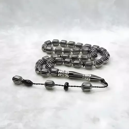 Tıraşlı Gümüş Nakkaş İmame 16'lı Oltu Taşı Tespih