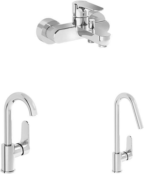 Root Round Döner Borulu Lavabo Bataryası + Banyo Bataryası + Eviye Bataryası Seti