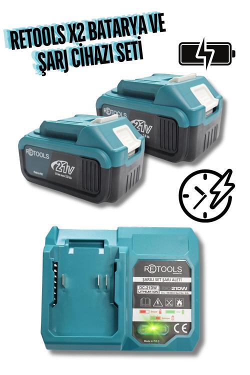 Ultra Hızlı Şarj Cihazı Mavi ve 2 Adet 10 Pilli Li-ion Batarya 21V/3.0AH Ekonomik Set!