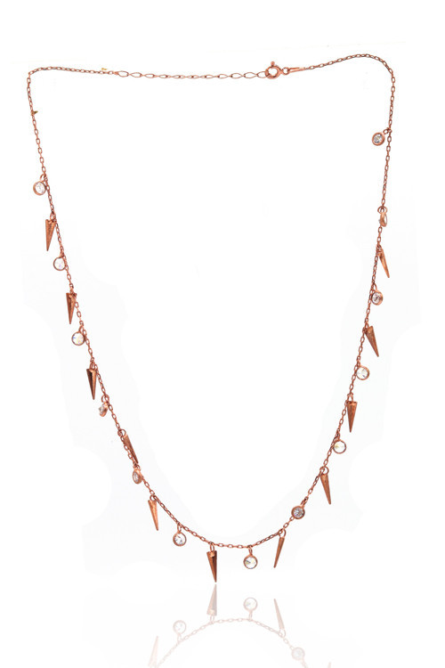 Zirkon Taşlı Çivi Model Rose Kaplama Gümüş Kadın Kolye 201023827