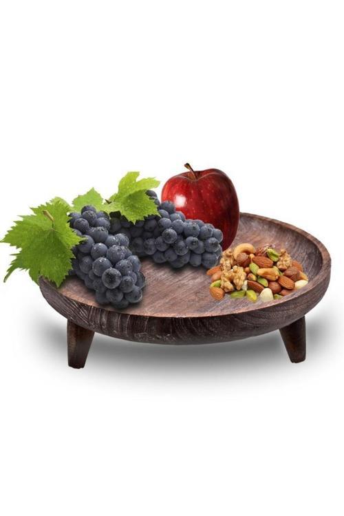 Alina Ayaklı Sunum Tepsisi Büyük Otantik Eskitme Efektli Lüx Servis Sunum Tepsi Bahex B1619