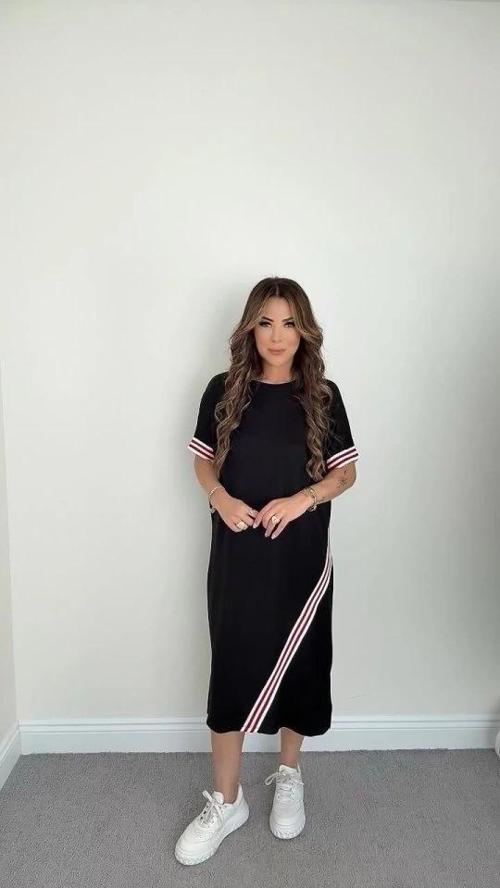 MDB Kadın Kol Ve Etek şerit Detaylı idi Boy Elbise