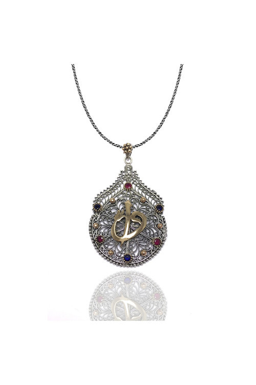 Elif Vav Işlemeli Damla Model 925 Ayar Telkari Gümüş Kolye 201014522